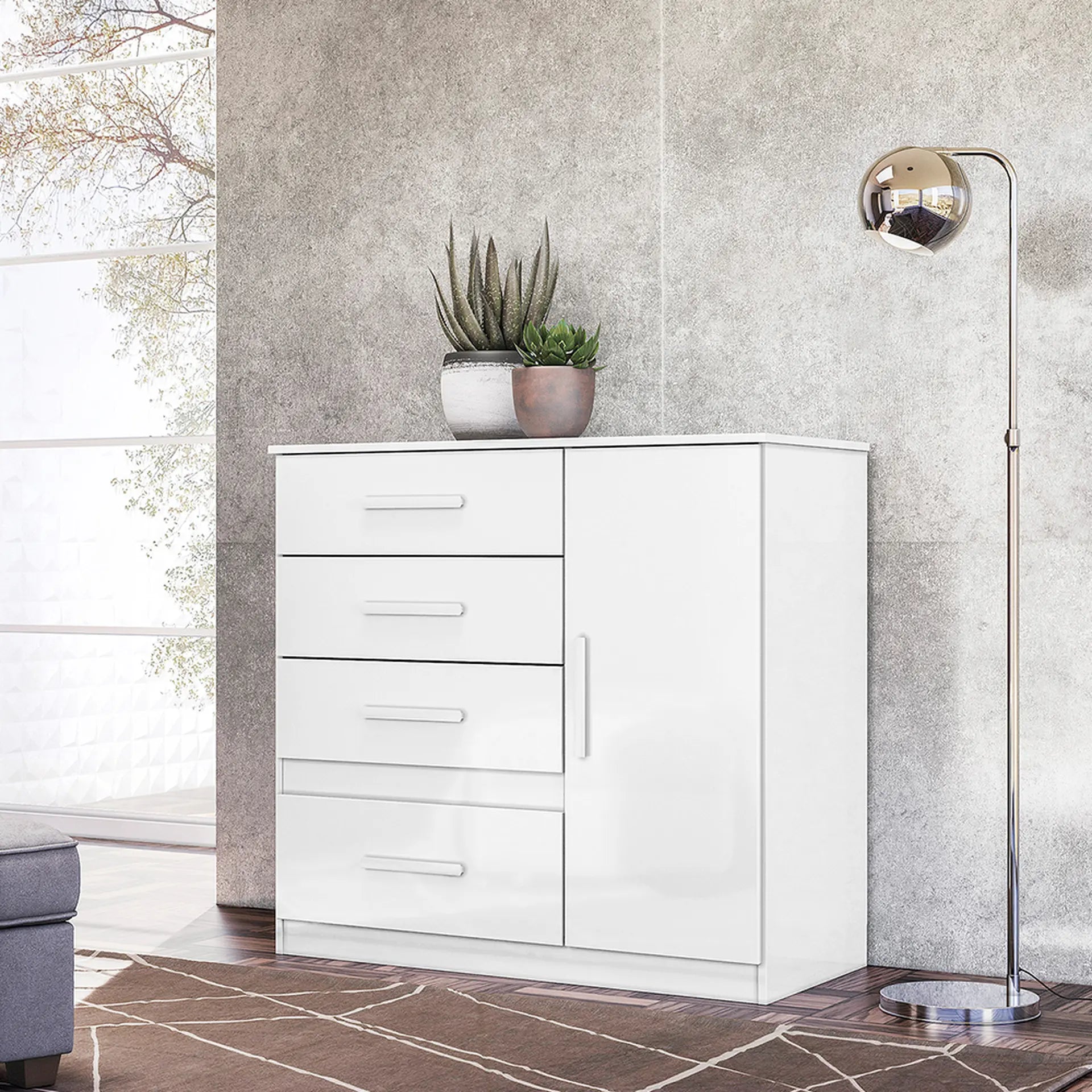 Cômoda  Com 4 Gavetas 1 Porta  Vênus Moval - Branco HP