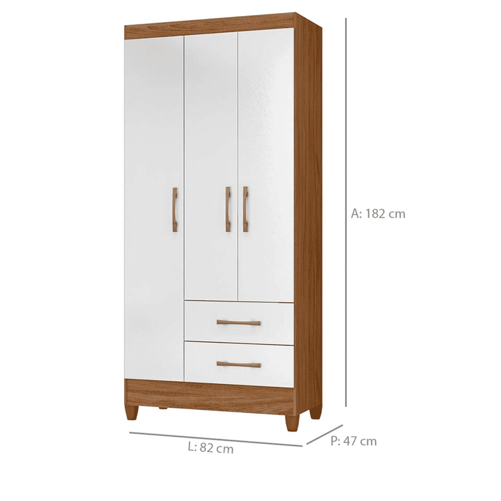 Guarda-Roupa Solteiro 3 Portas 2 Gavetas Lima Naturale/Branco - Moval