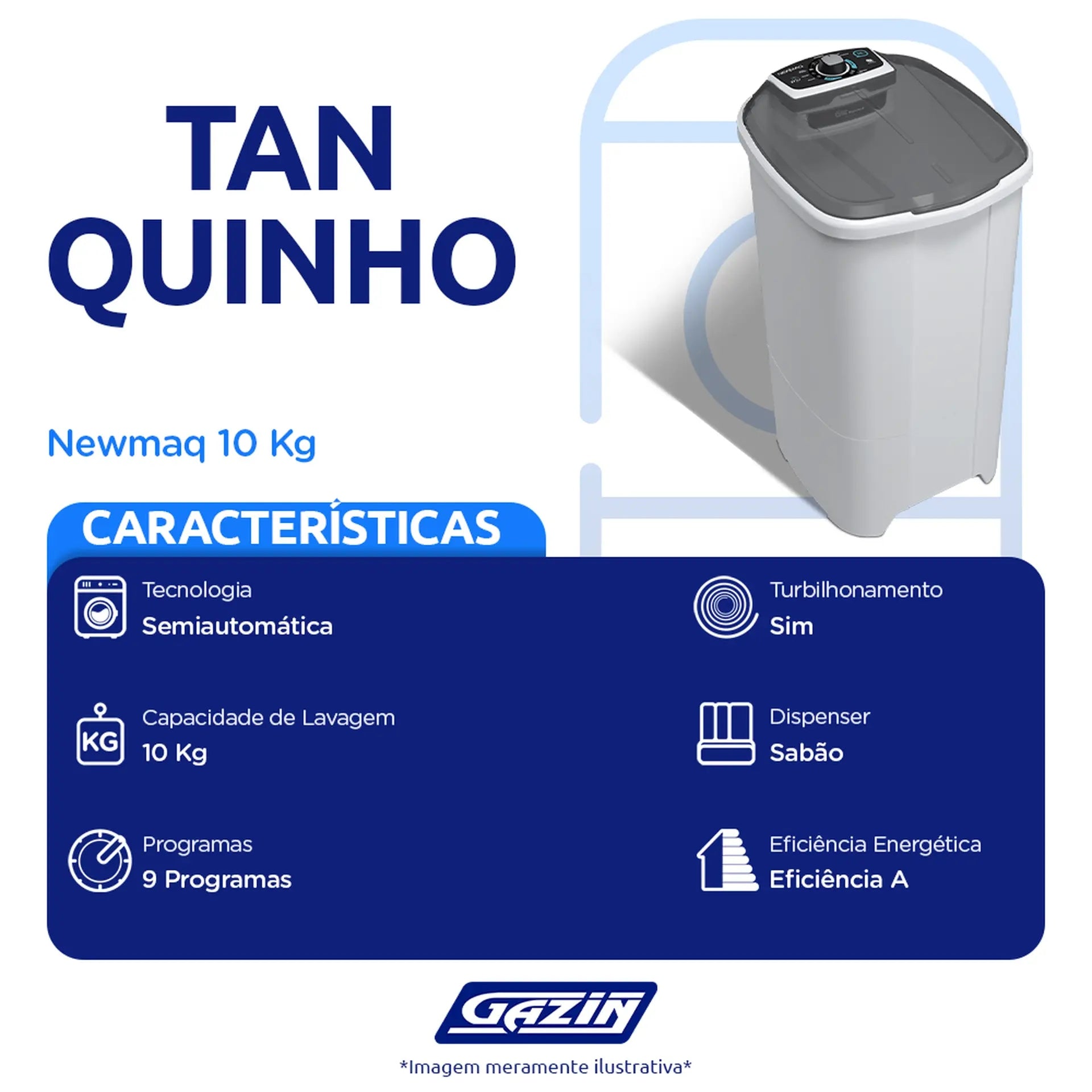 Tanquinho Newmaq 10kg Semiautomático com Big Dispenser - 110 Volts