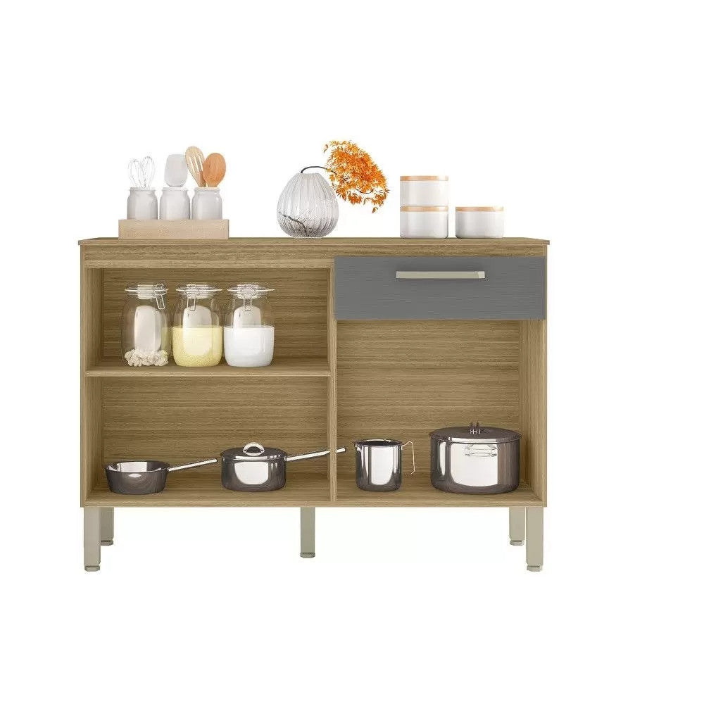 Balcão de Cozinha com Tampo 3 Portas 1 Gaveta 120cm Paraná Versalhes Freijó/Gris