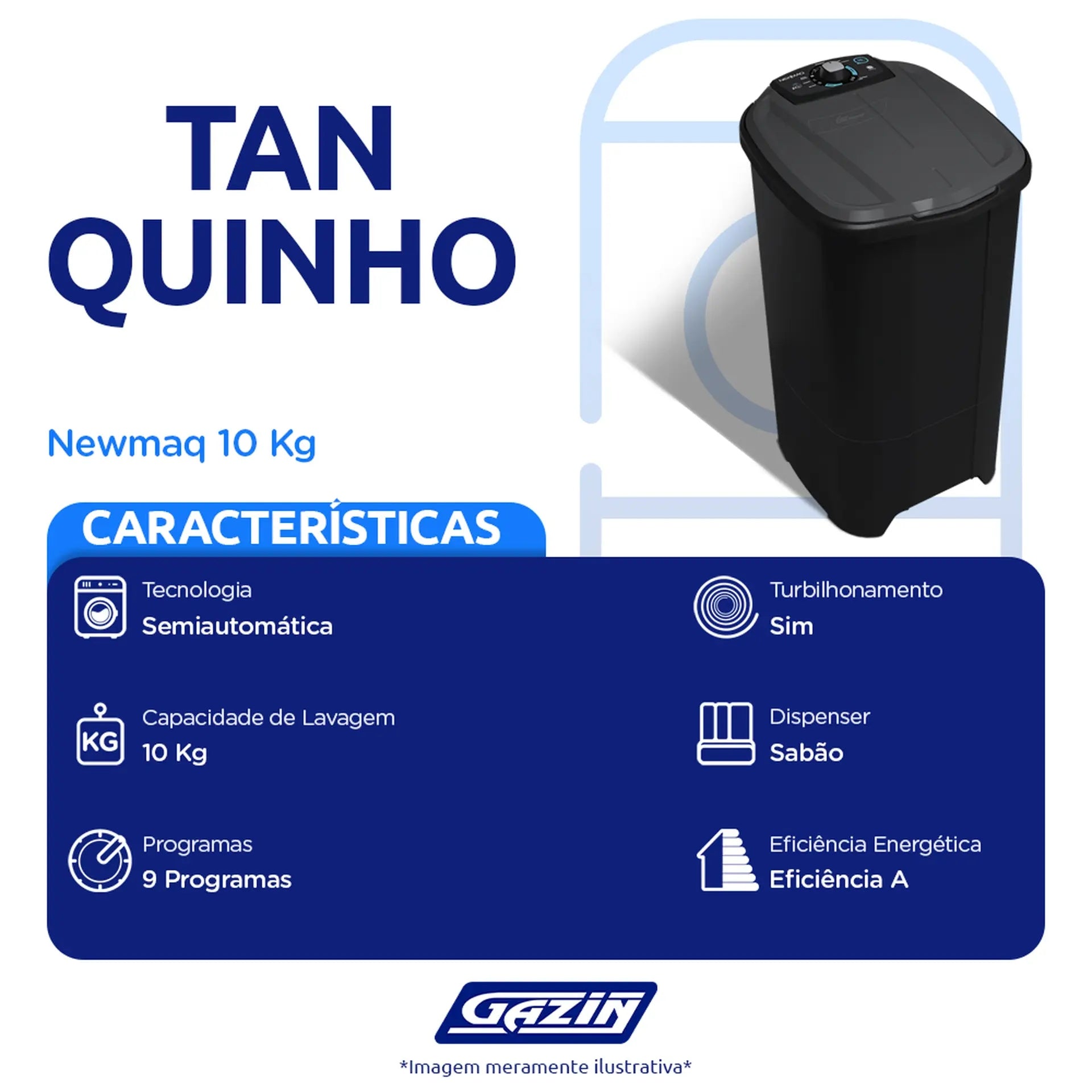 Tanquinho Newmaq 10kg Semiautomático com Big Dispenser - 110 Volts