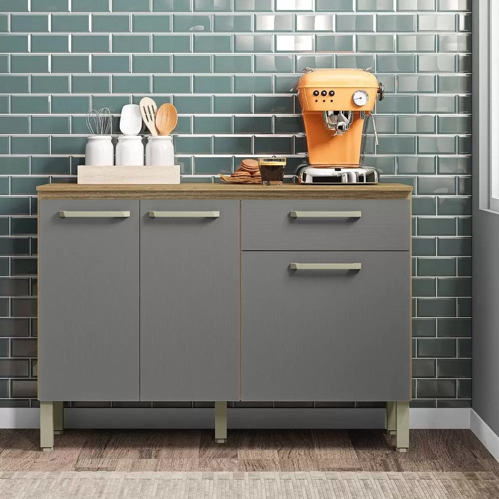 Balcão de Cozinha com Tampo 3 Portas 1 Gaveta 120cm Paraná Versalhes Freijó/Gris