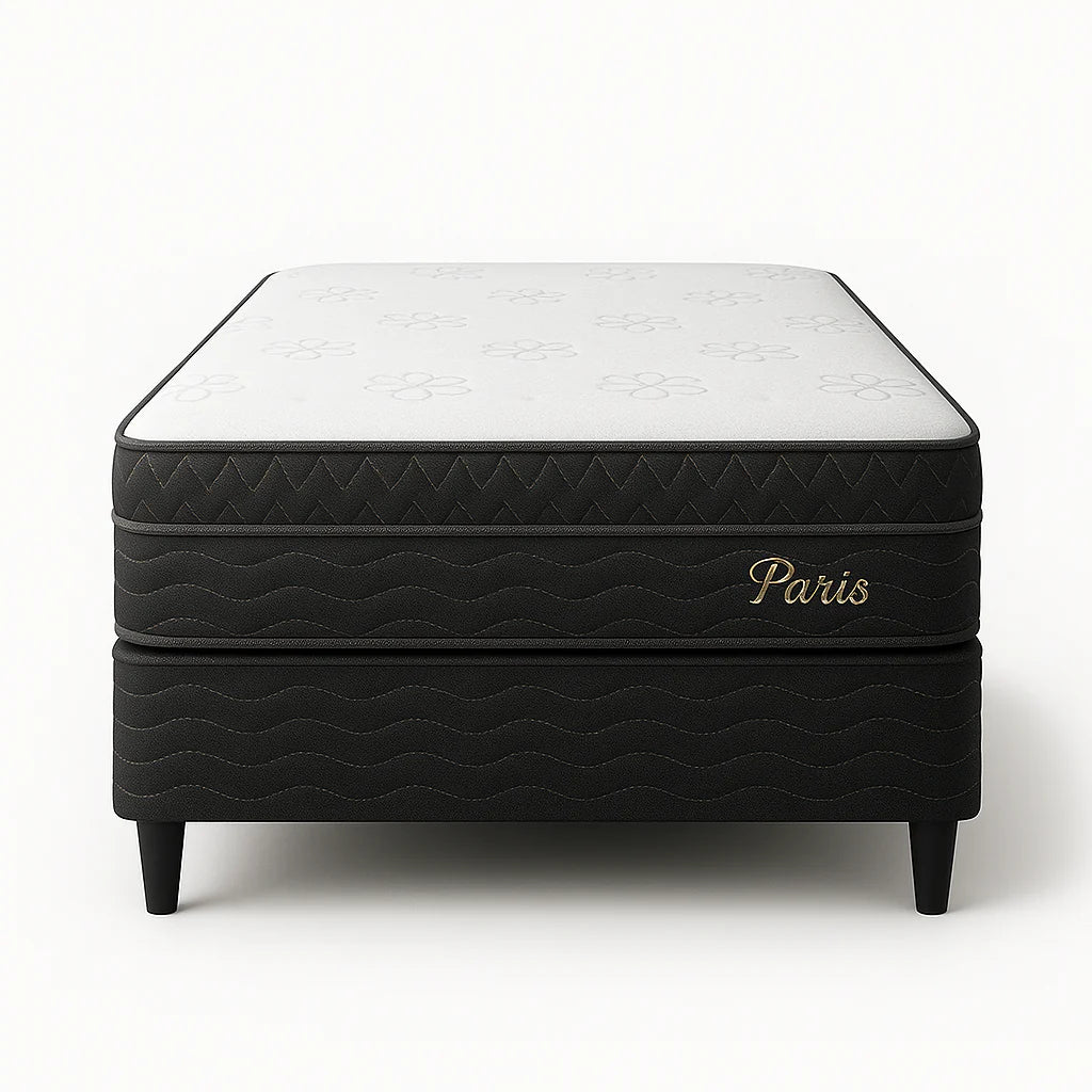 Cama Box Casal Paris (Colchão + Base) 138x188 Molas Ensacadas Topázio