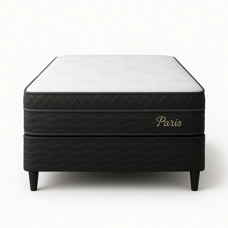 Cama Box Casal Paris (Colchão + Base) 138x188 Molas Ensacadas Topázio