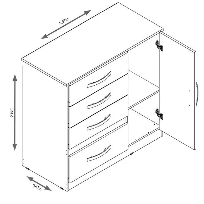 Cômoda  Com 4 Gavetas 1 Porta  Vênus Moval