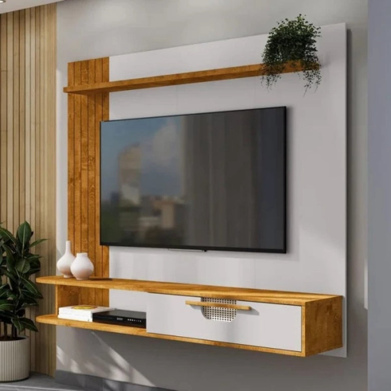 Painel para Tv até 65 Polegadas Jeri 1 Porta Naturalle/Off White - Móveis Bechara