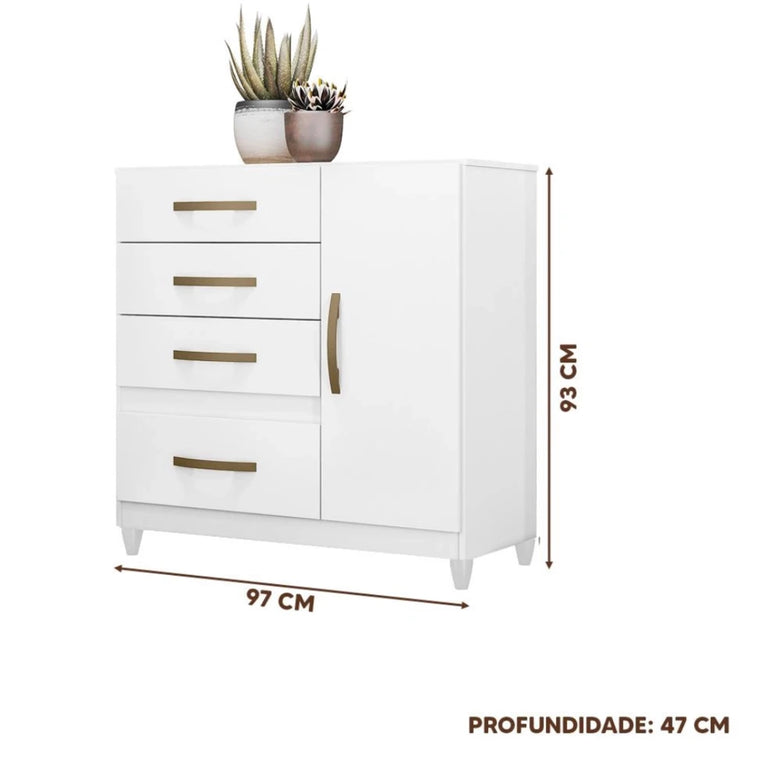 Cômoda  Com 4 Gavetas 1 Porta  Vênus Moval