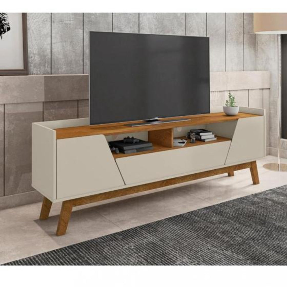 Rack Sala Florença para Tv até 70 Polegadas com Pés Madeira Bechara Off White/naturale