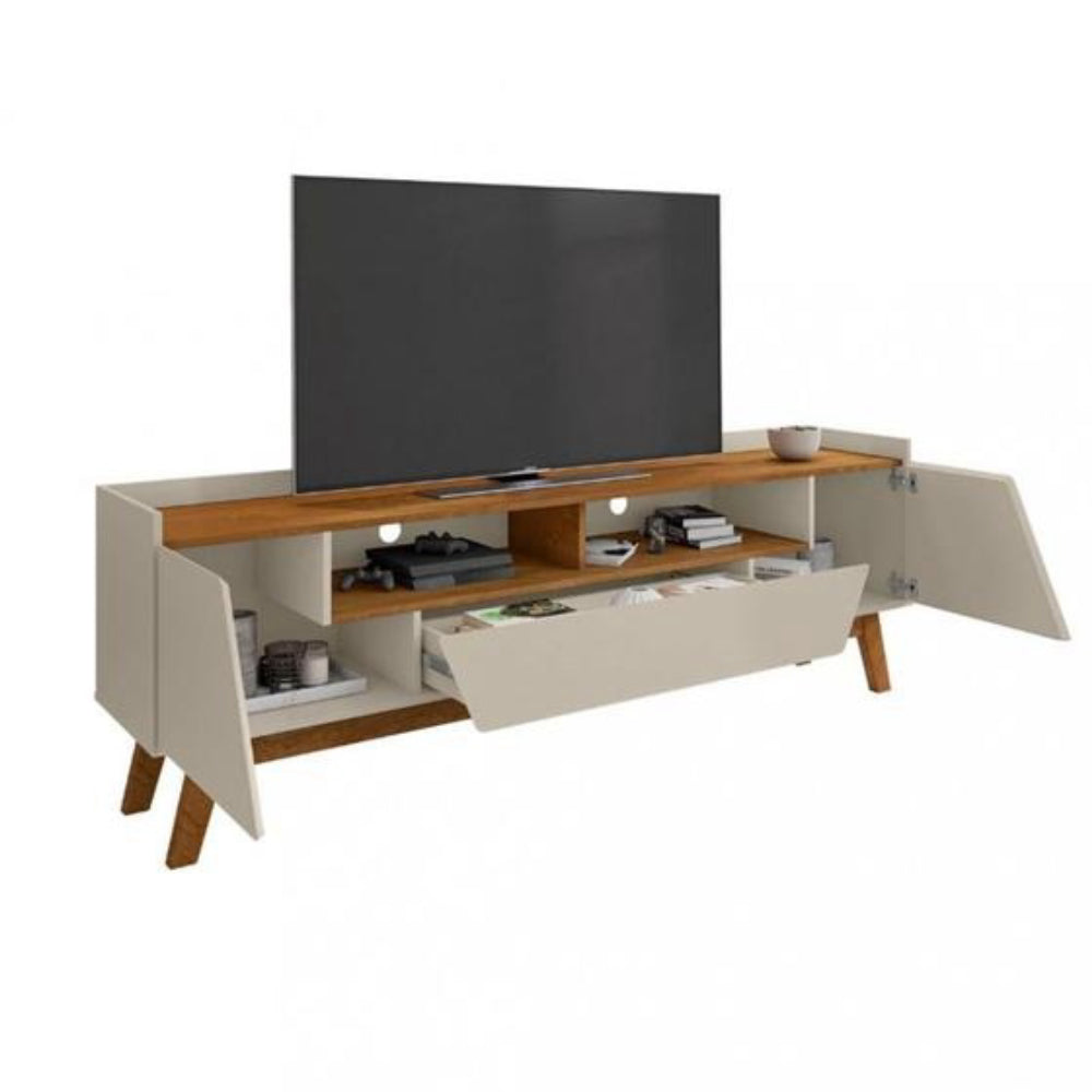 Rack Sala Florença para Tv até 70 Polegadas com Pés Madeira Bechara Off White/naturale