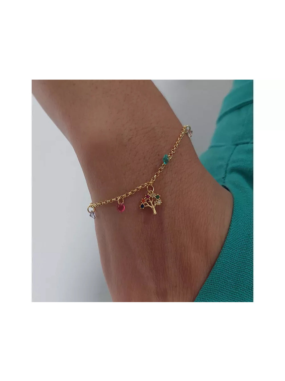 Pulseira arvore da Vida Com Zircônias Coloridas