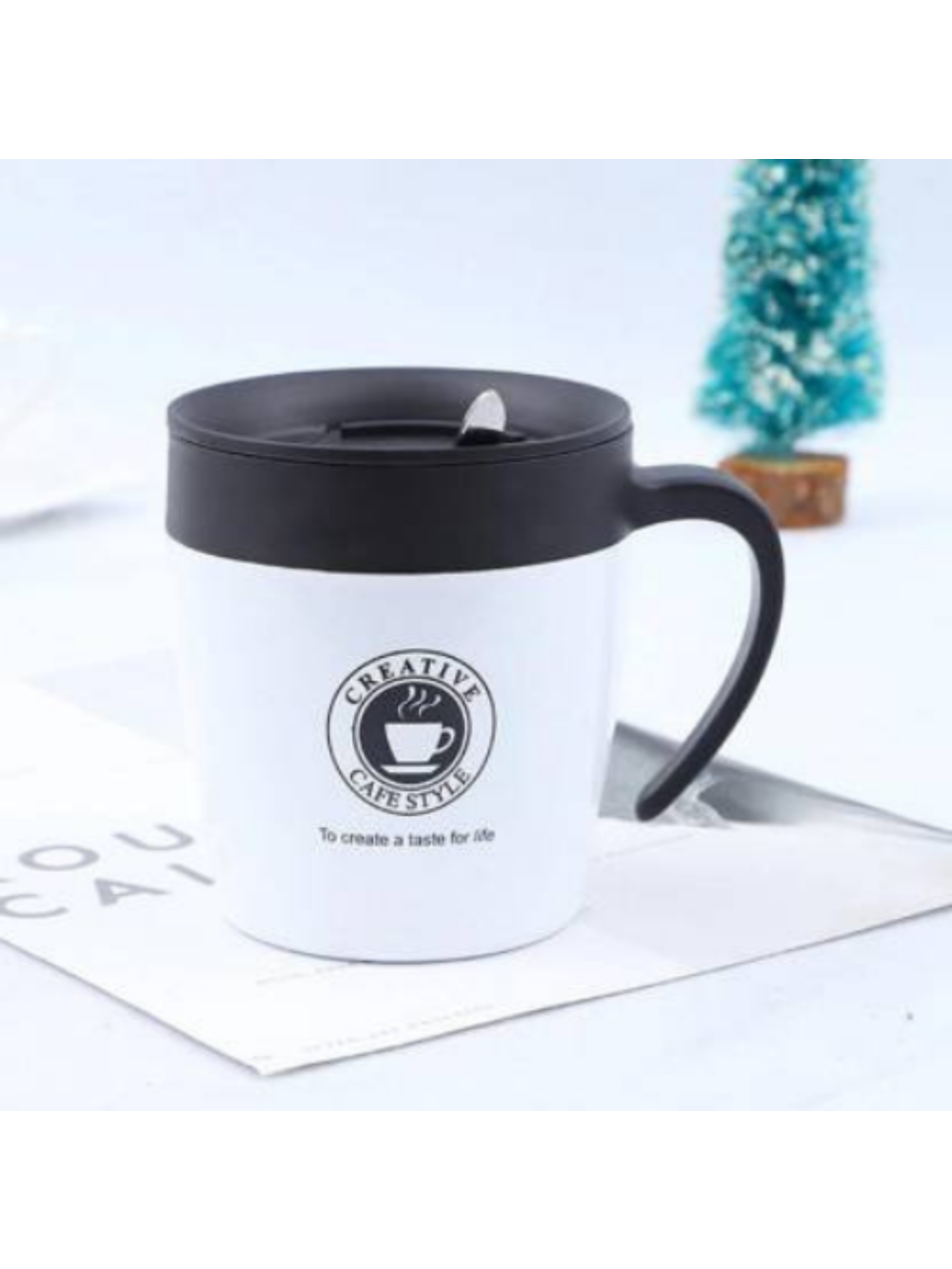 Caneca Termica Aço Inox 350 ML Com Tampa E Colher Cor:Branco