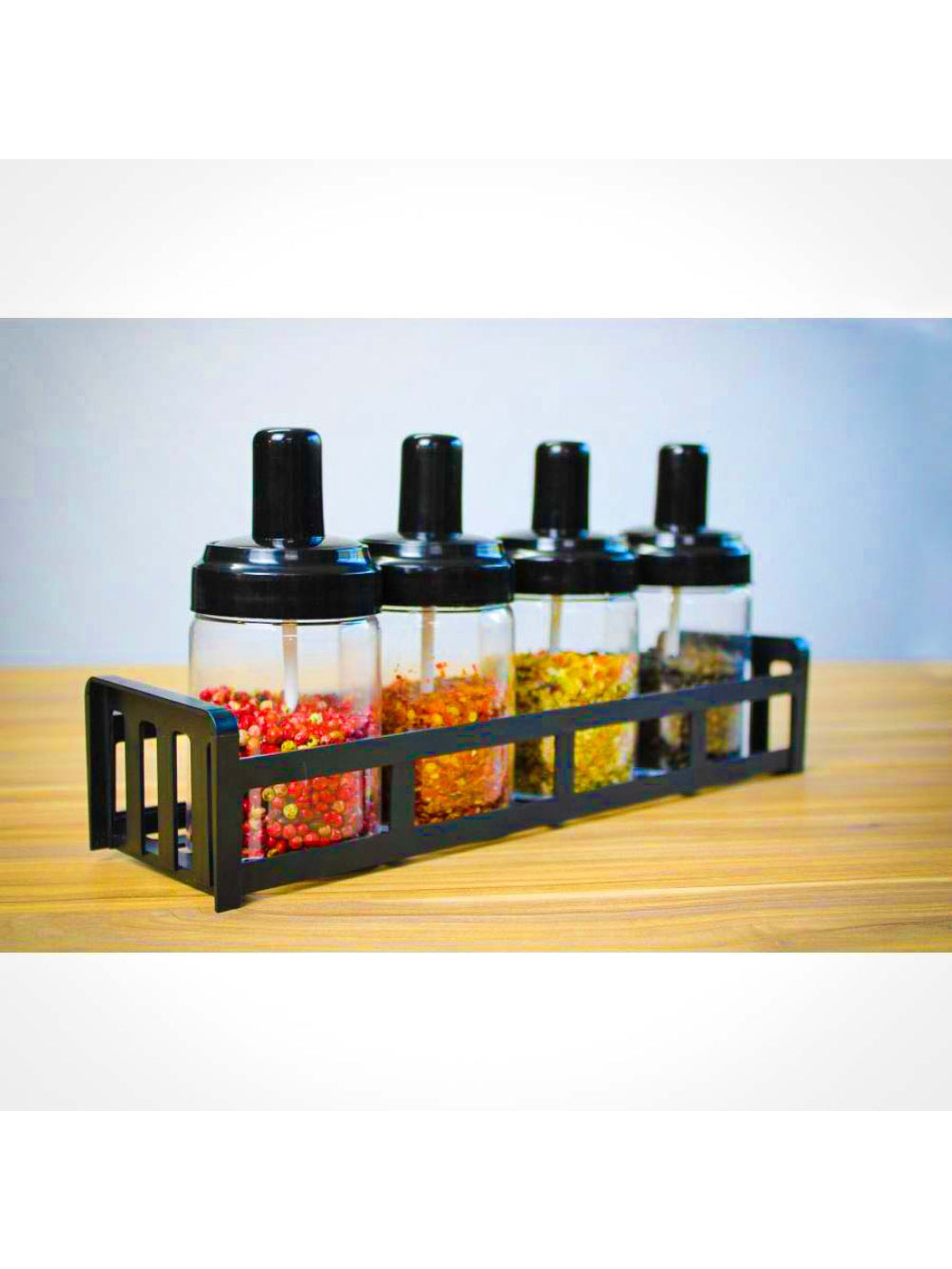 Porta Temperos Condimentos Com Colher Tampa Prateleira Cozinha Suporte Mesa E Parede