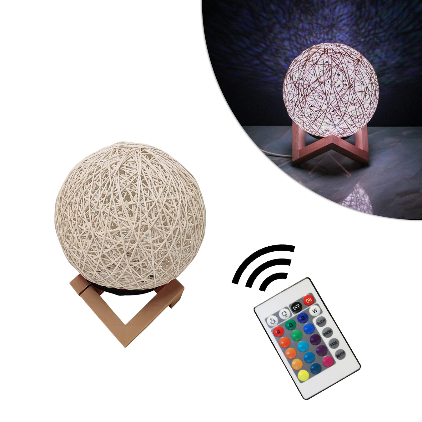 Luminaria Bola De Barbante Abajur Branco USB Luz Led Colorido Decoração Casa Cor:Branco