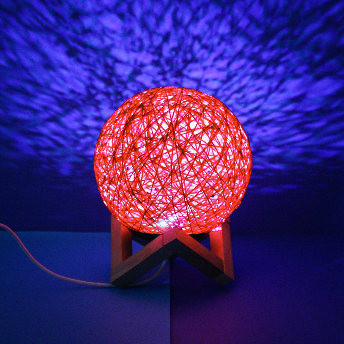 Luminaria Bola De Barbante Abajur Branco USB Luz Led Colorido Decoração Casa Cor:Laranja