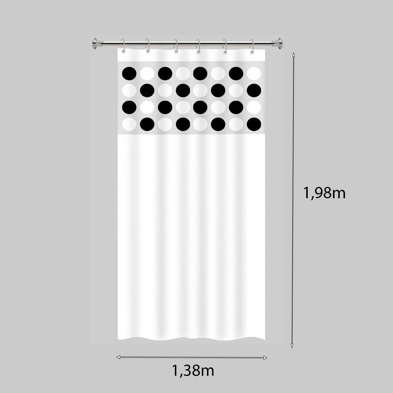 Cortina Box Banheiro Com Visor Estampado Bolinhas Antimofo Impermeavel Branco Vida Pratika