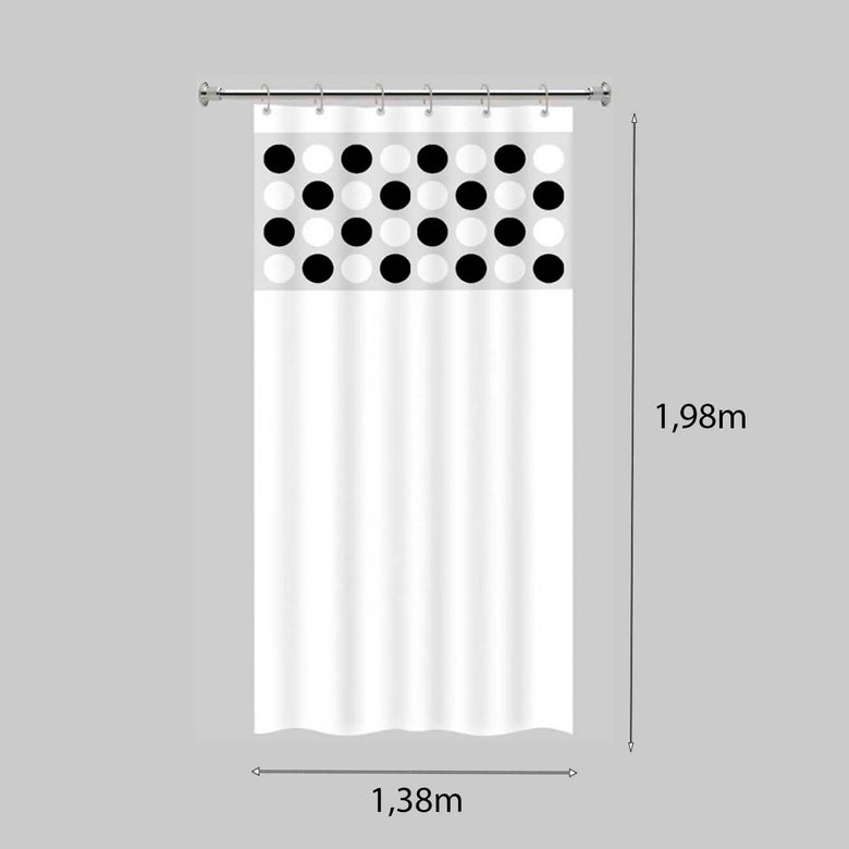 Cortina Box Banheiro Com Visor Estampado Bolinhas Antimofo Impermeavel Branco Vida Pratika