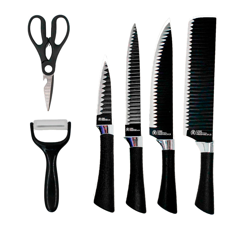 Jogo De Facas 6 Peças Aço Inoxidavel Conjunto Com Tesoura Multifuncional Cozinha