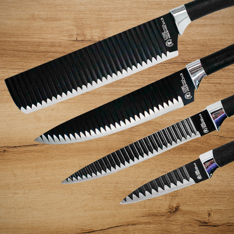 Jogo De Facas 6 Peças Aço Inoxidavel Conjunto Com Tesoura Multifuncional Cozinha