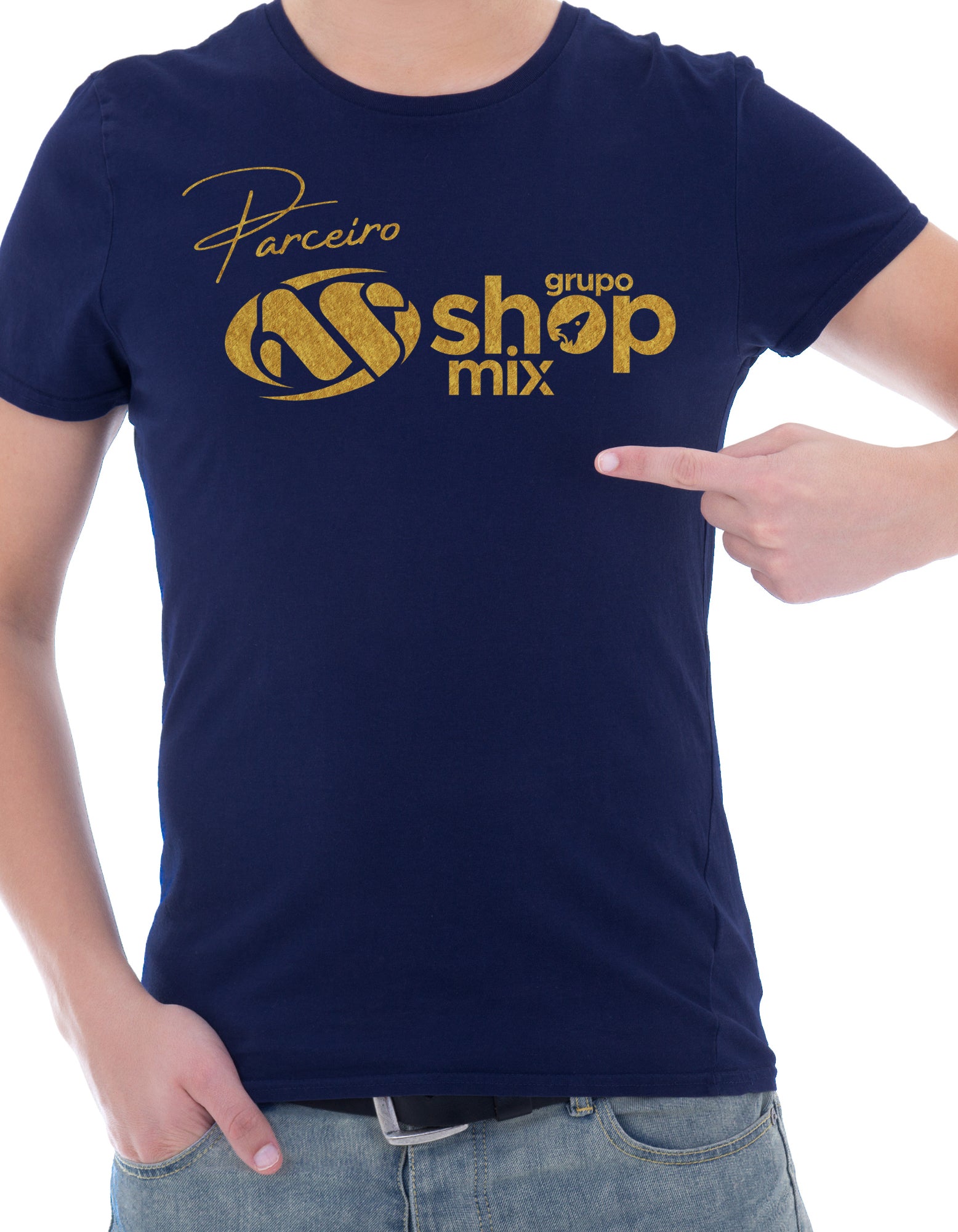 Camisa De Algodão GrupoShopMix Azul Logo Dourada Tamanhos:GG