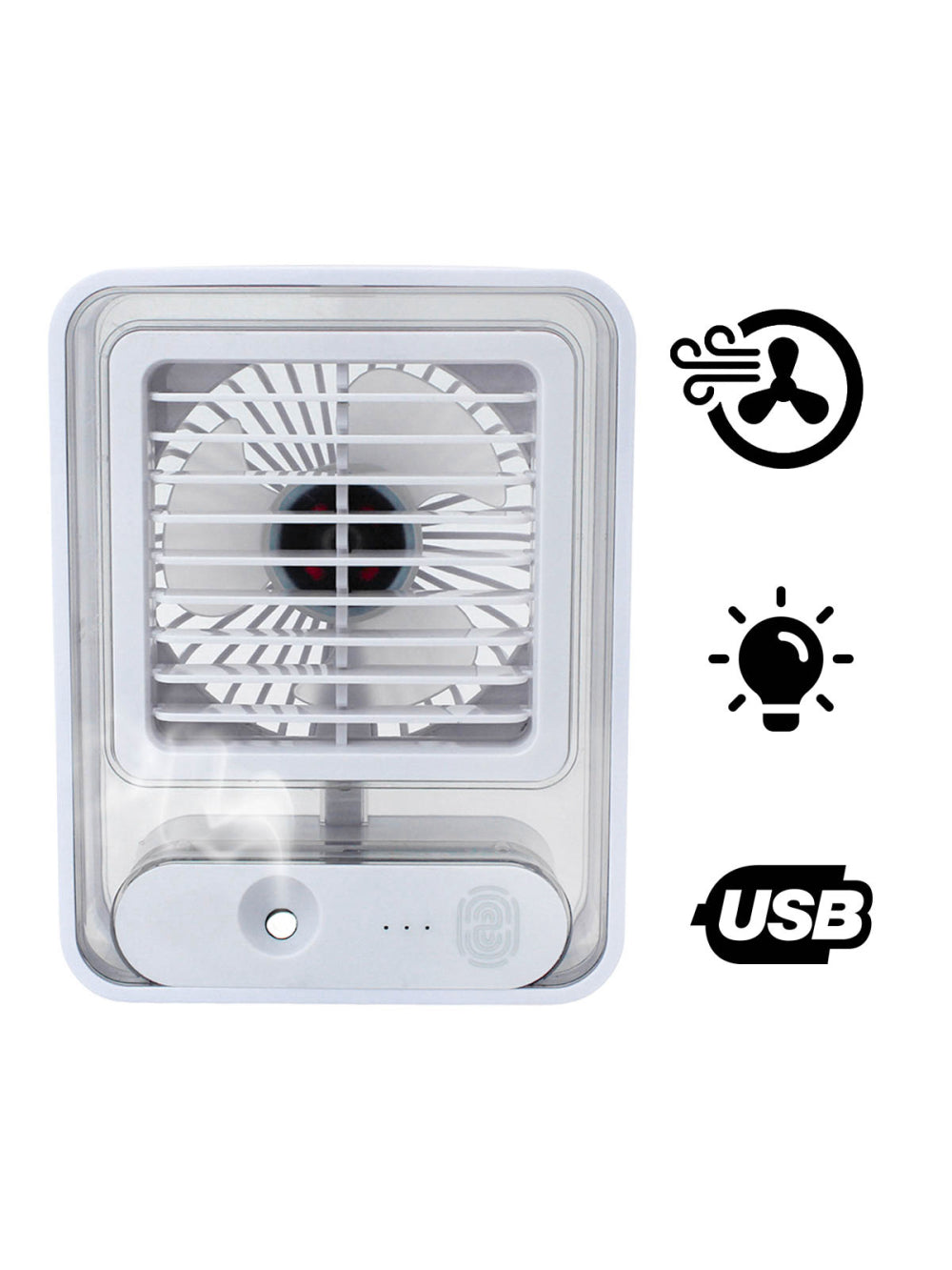 Ventilador Portatil Umidifcador Luminaria USB De Mesa 3 Velocidades Cores:Branco