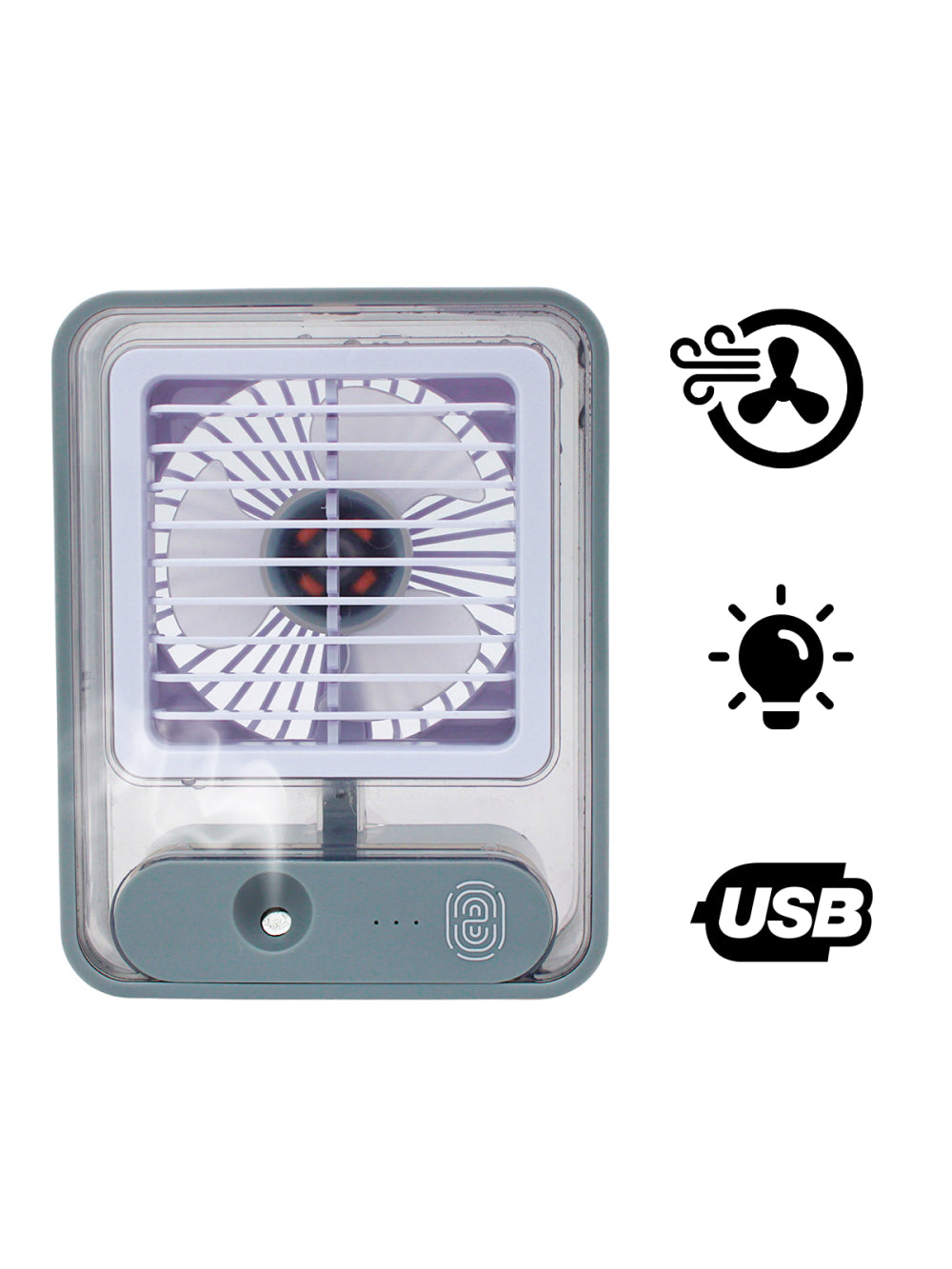 Ventilador Portatil Umidifcador Luminaria USB De Mesa 3 Velocidades Cores:Cinza