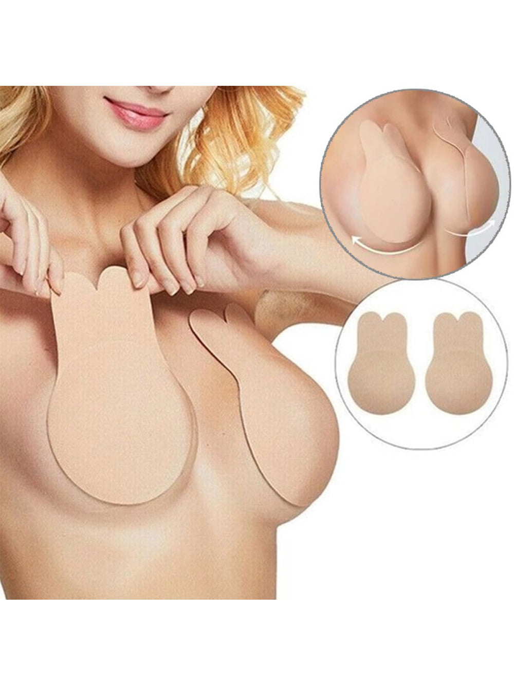 Sutiã Adesivo Levanta Seio Invisible Pushup Orelha De Coelho Bege Tamanho:L/XL