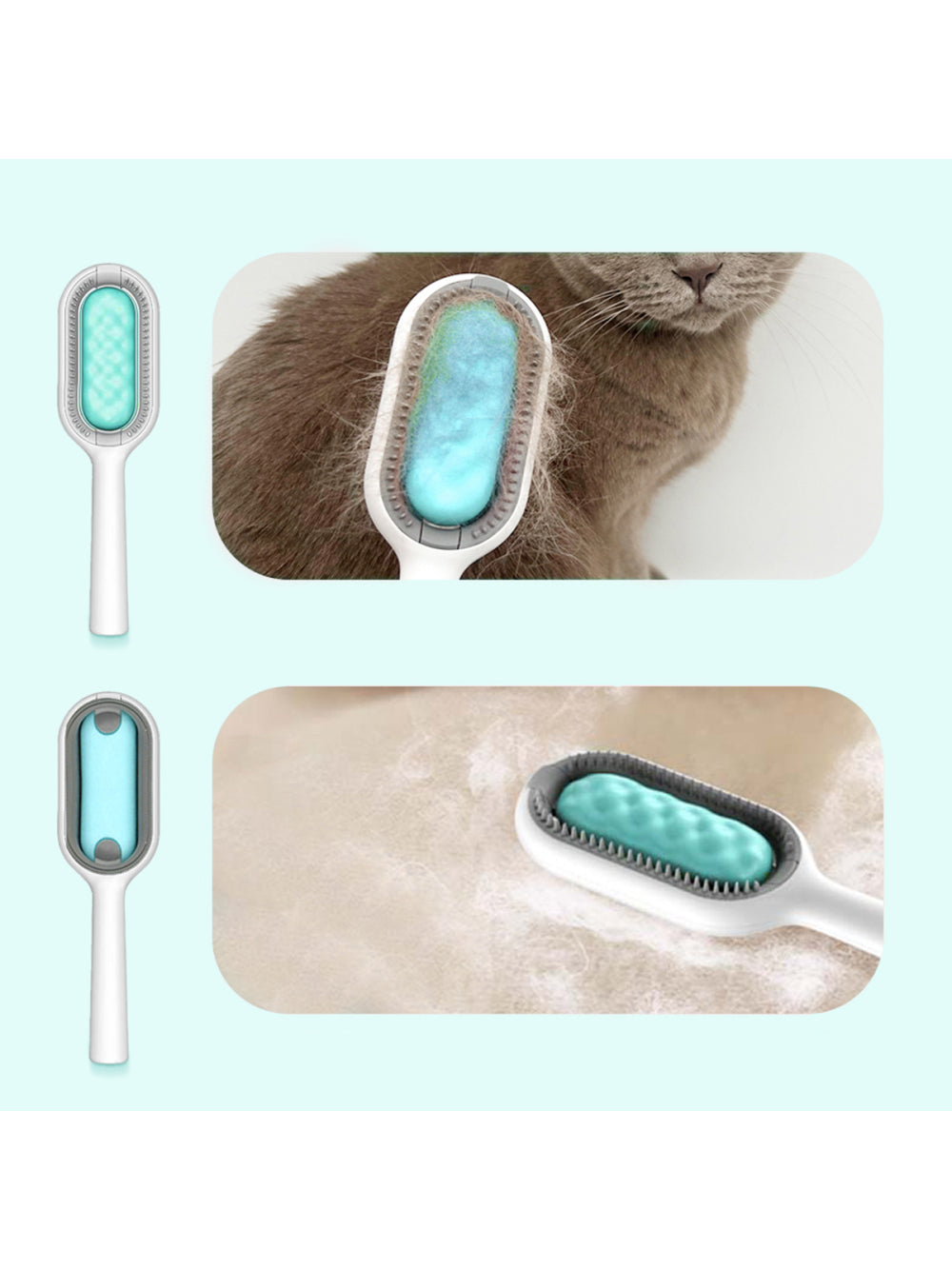 Escova Removedor Tira Pelos Pet Animais Sofa Tapete Cama Roupa Carro 3 em 1 Cor:Azul