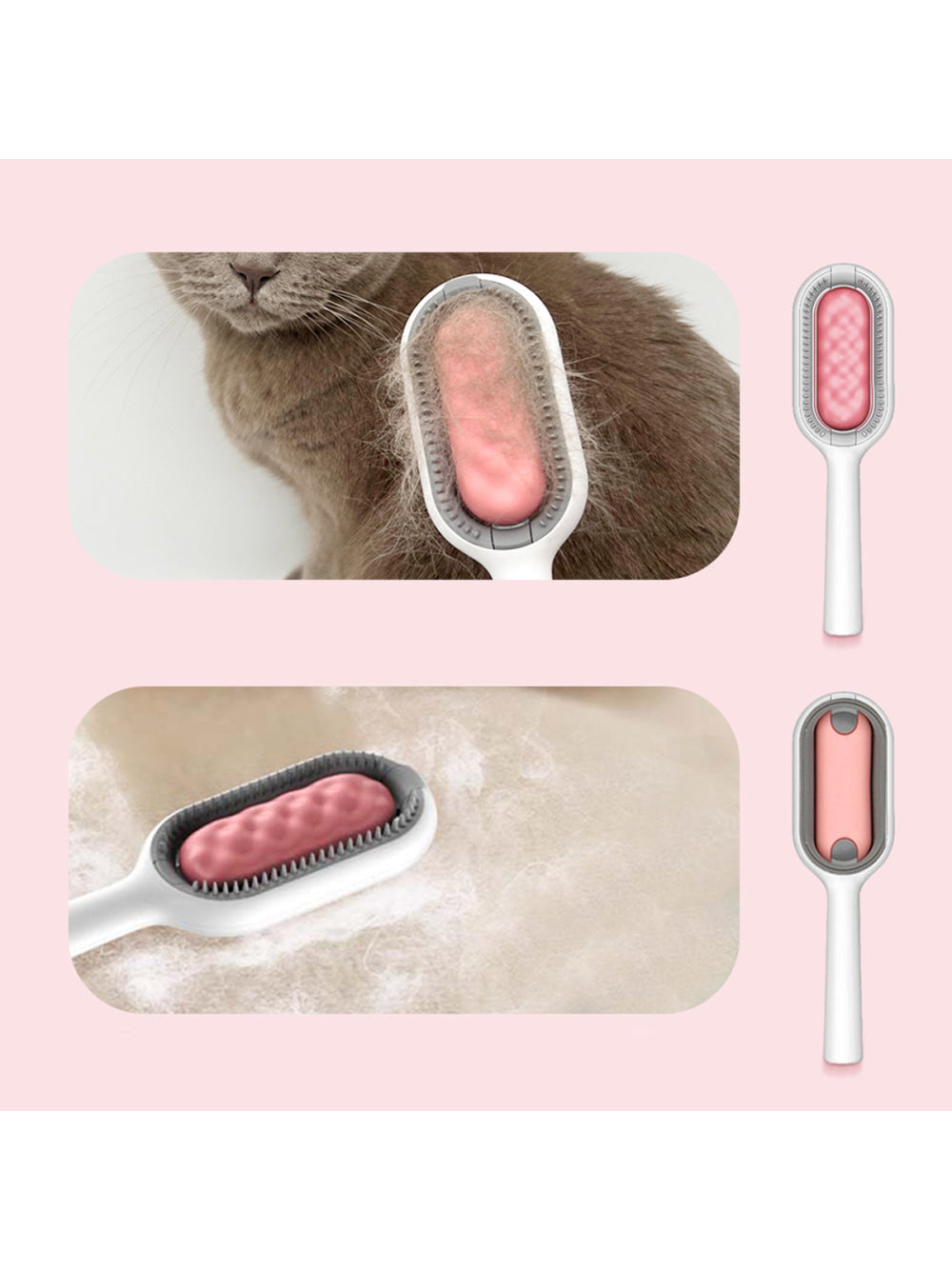 Escova Removedor Tira Pelos Pet Animais Sofa Tapete Cama Roupa Carro 3 em 1 Cor:Rosa