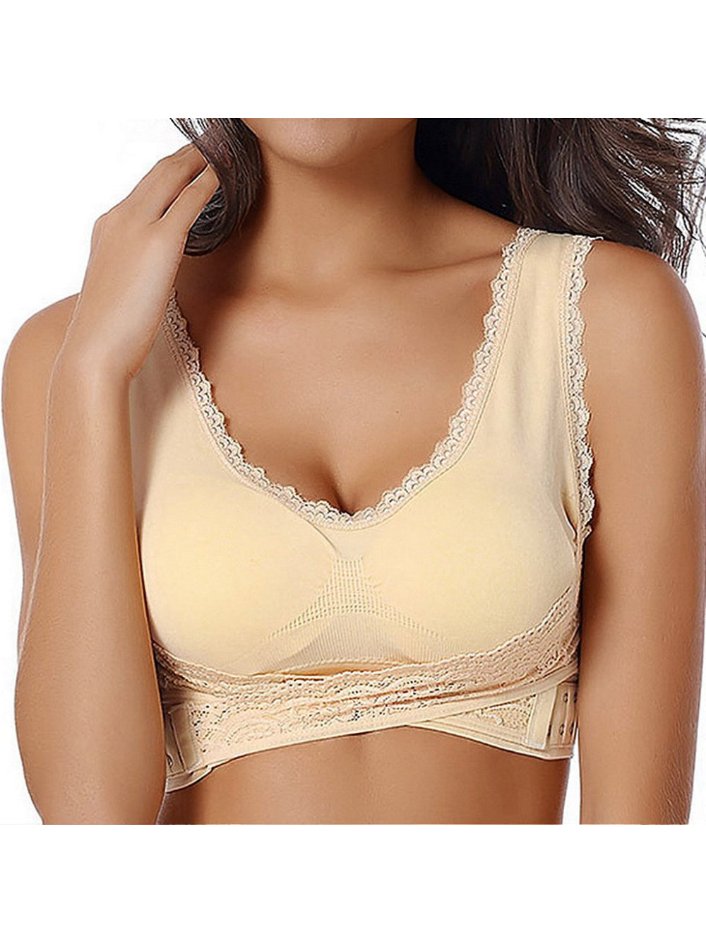 Sutiã Cinta Modeladora Alta Compressão Com Renda Bege Cor:M