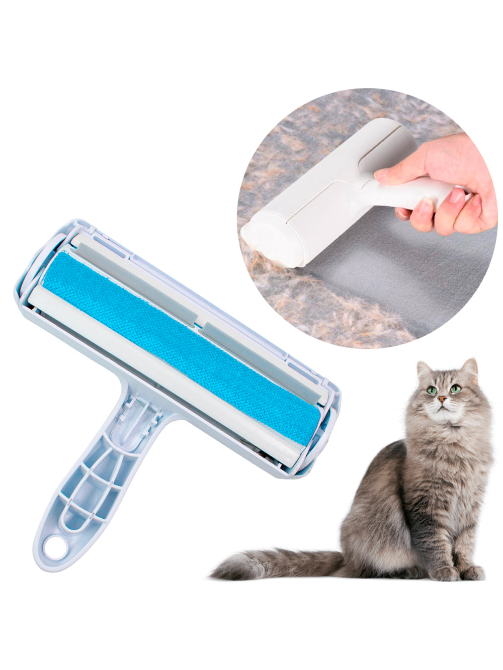 Removedor Tira Pelos Pet Com Reservatorio Animais Sofa Tapete Cama Roupa Carro Cor:Azul