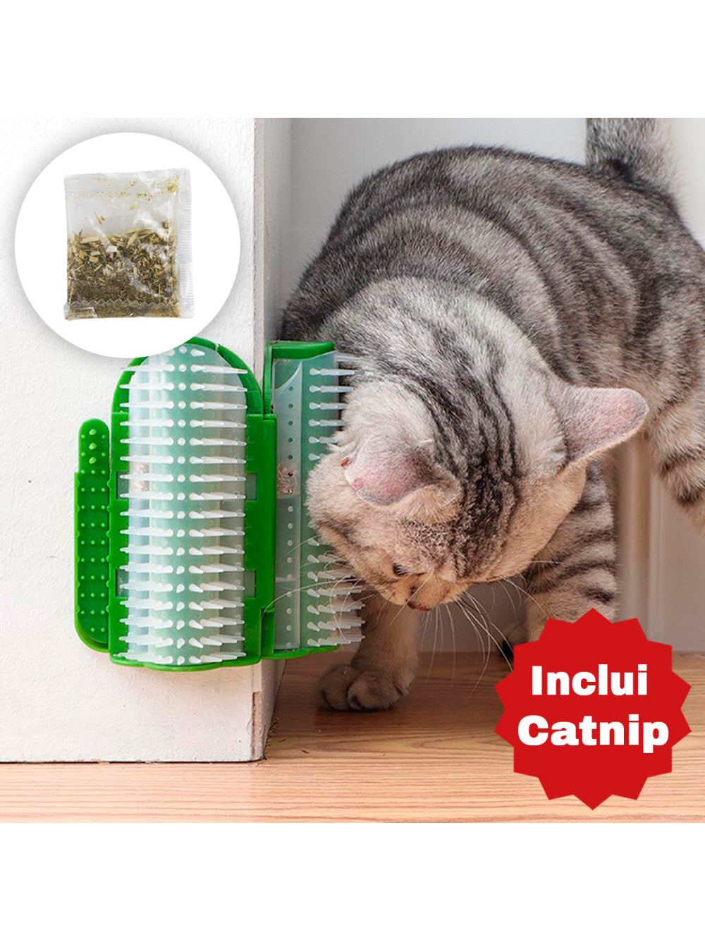 Coçadinha Para Gatos Escova Tira Pelos Massageadora Canto De Parede Cor:Verde