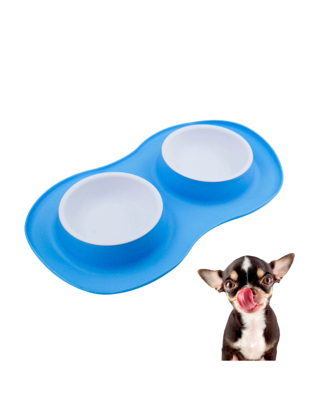 Comedor Pote Para Ração Agua Tigela Duplo Cachorro Gato Silicone Cor:Azul