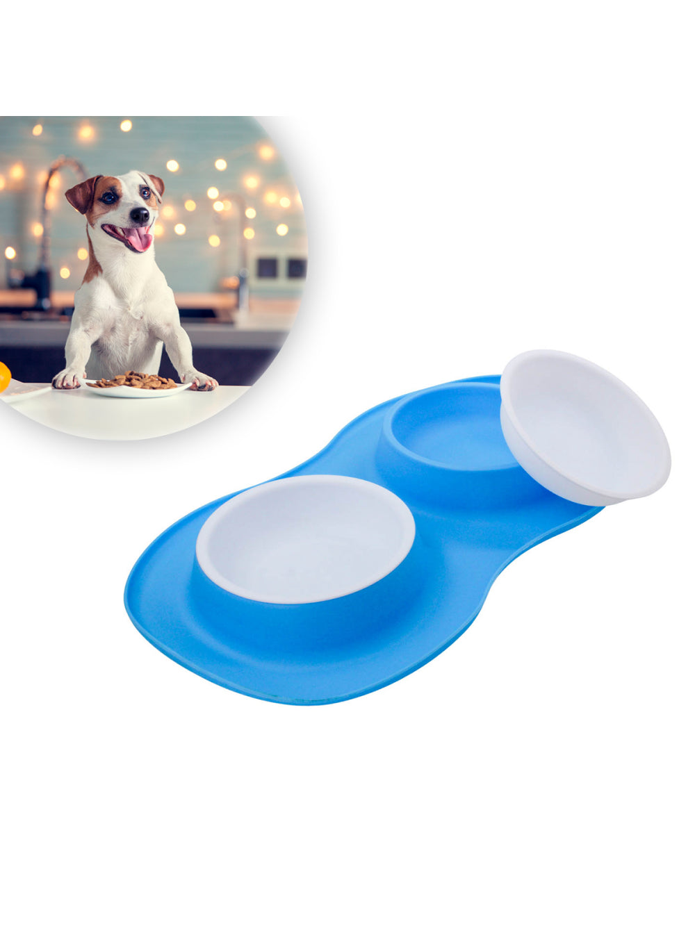 Comedor Pote Para Ração Agua Tigela Duplo Cachorro Gato Silicone Cor:Azul