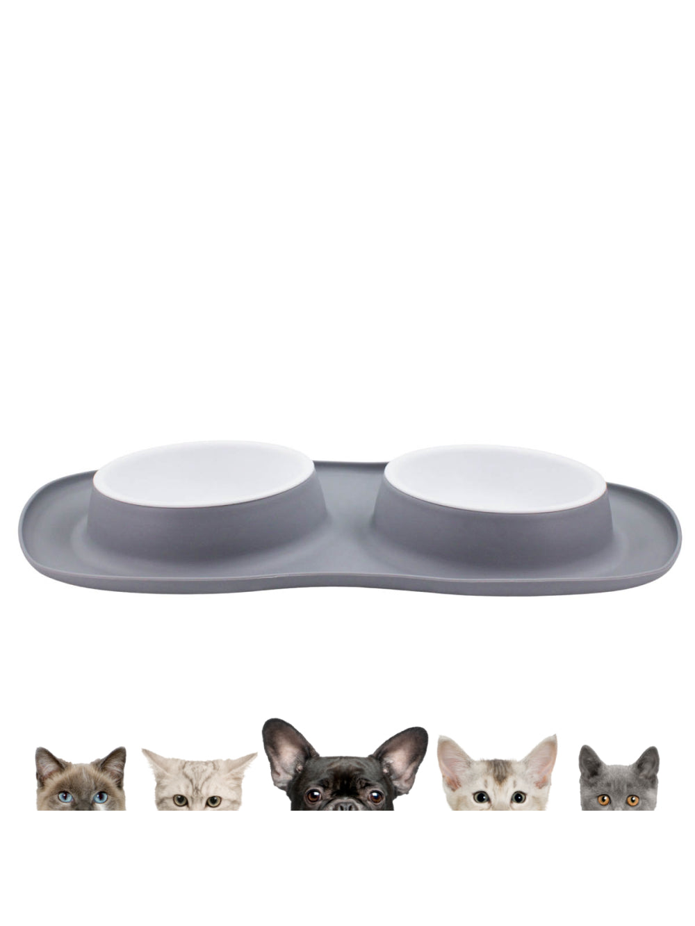 Comedor Pote Para Ração Agua Tigela Duplo Cachorro Gato Silicone Cor:Cinza