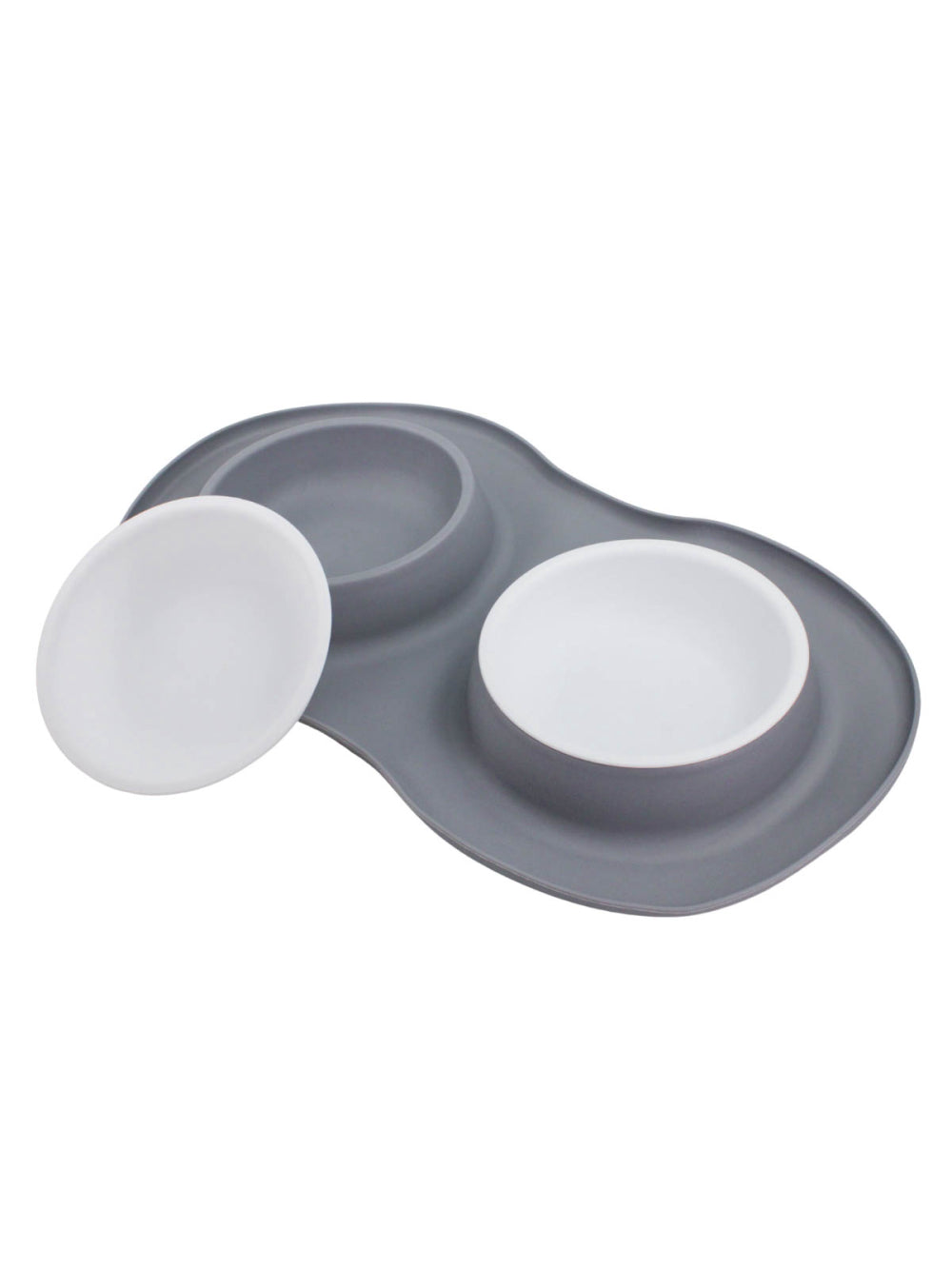 Comedor Pote Para Ração Agua Tigela Duplo Cachorro Gato Silicone Cor:Cinza