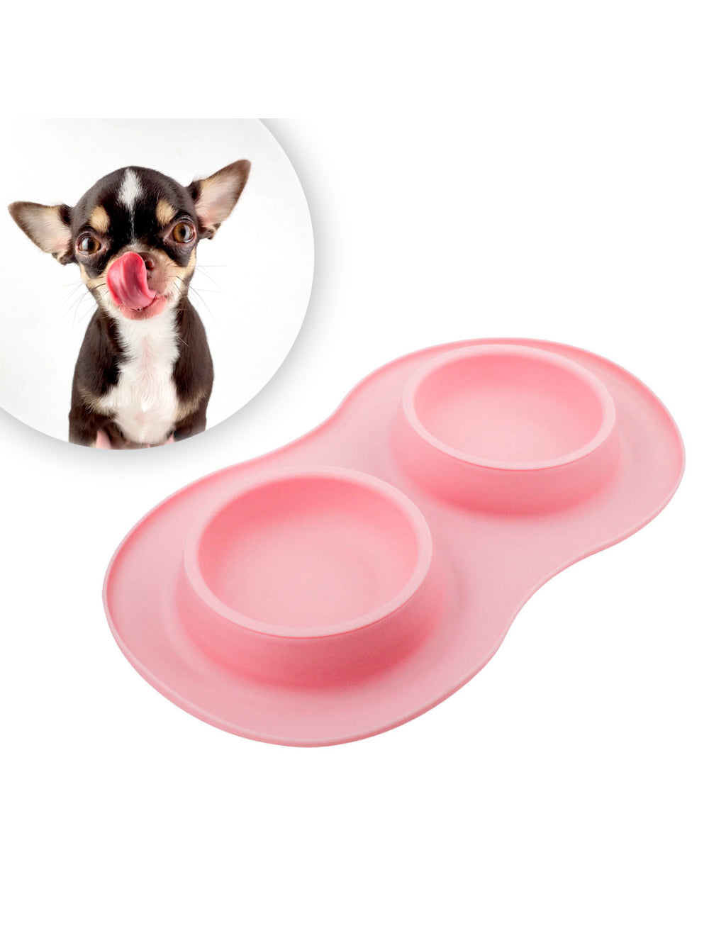 Comedor Pote Para Ração Agua Tigela Duplo Cachorro Gato Silicone Cor:Rosa