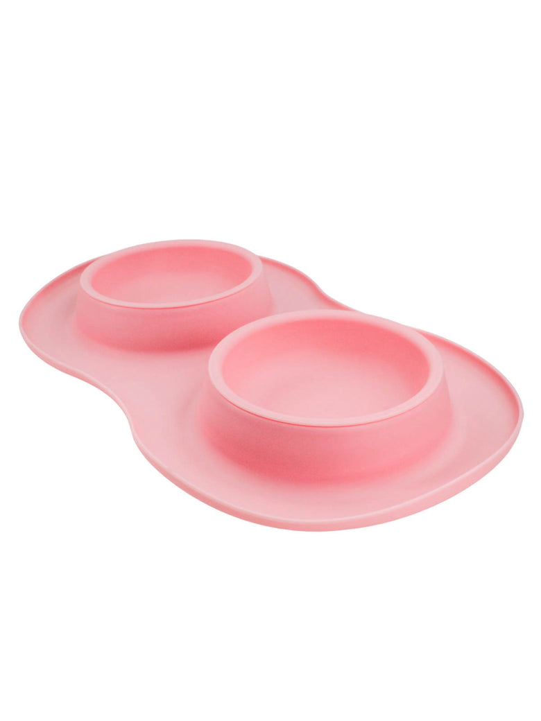 Comedor Pote Para Ração Agua Tigela Duplo Cachorro Gato Silicone Cor:Rosa