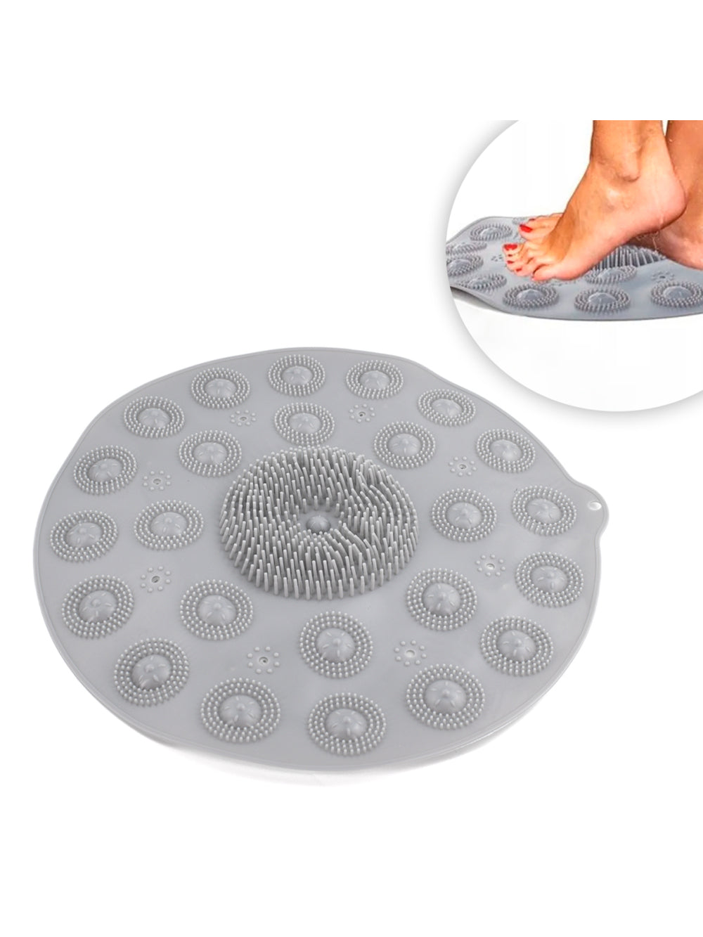 Tapete Antiderrapante Box Banheiro Lava Pes Massageador C/ Ventosas Cor:Cinza