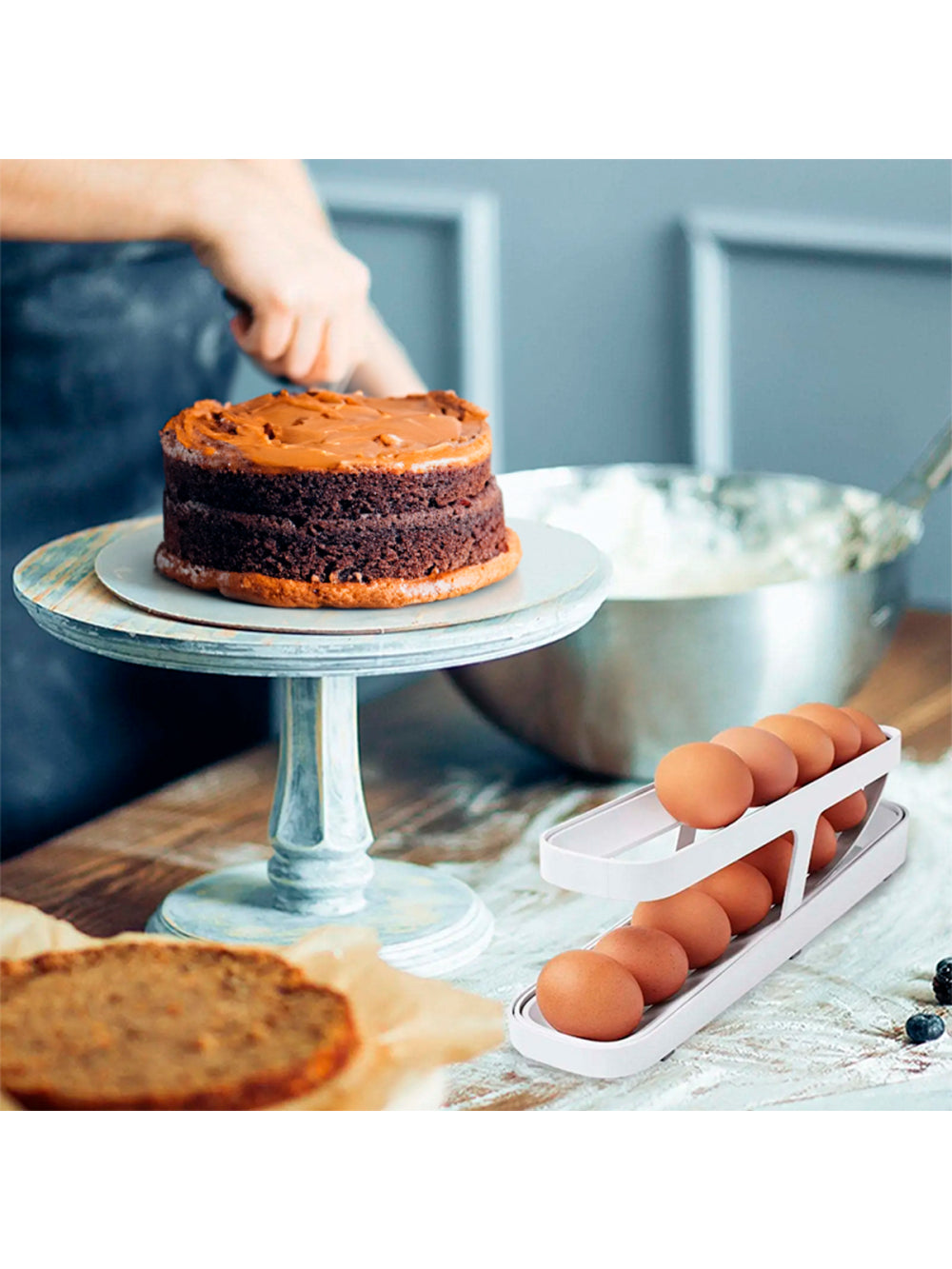 Dispenser Porta Ovos Rolante De 2 Camadas Bandeja Organizadora