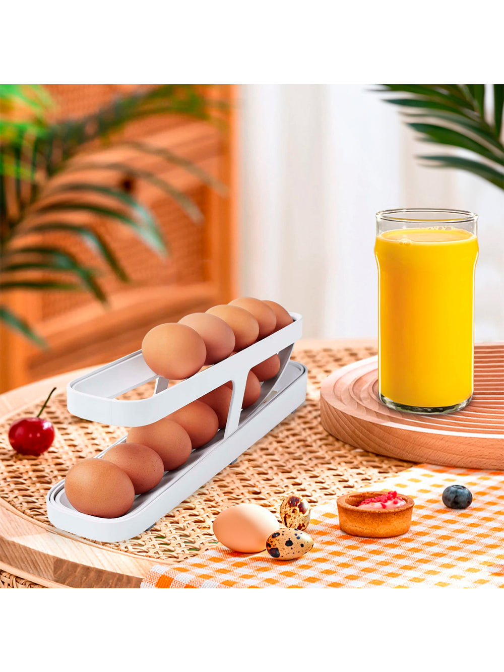 Dispenser Porta Ovos Rolante De 2 Camadas Bandeja Organizadora