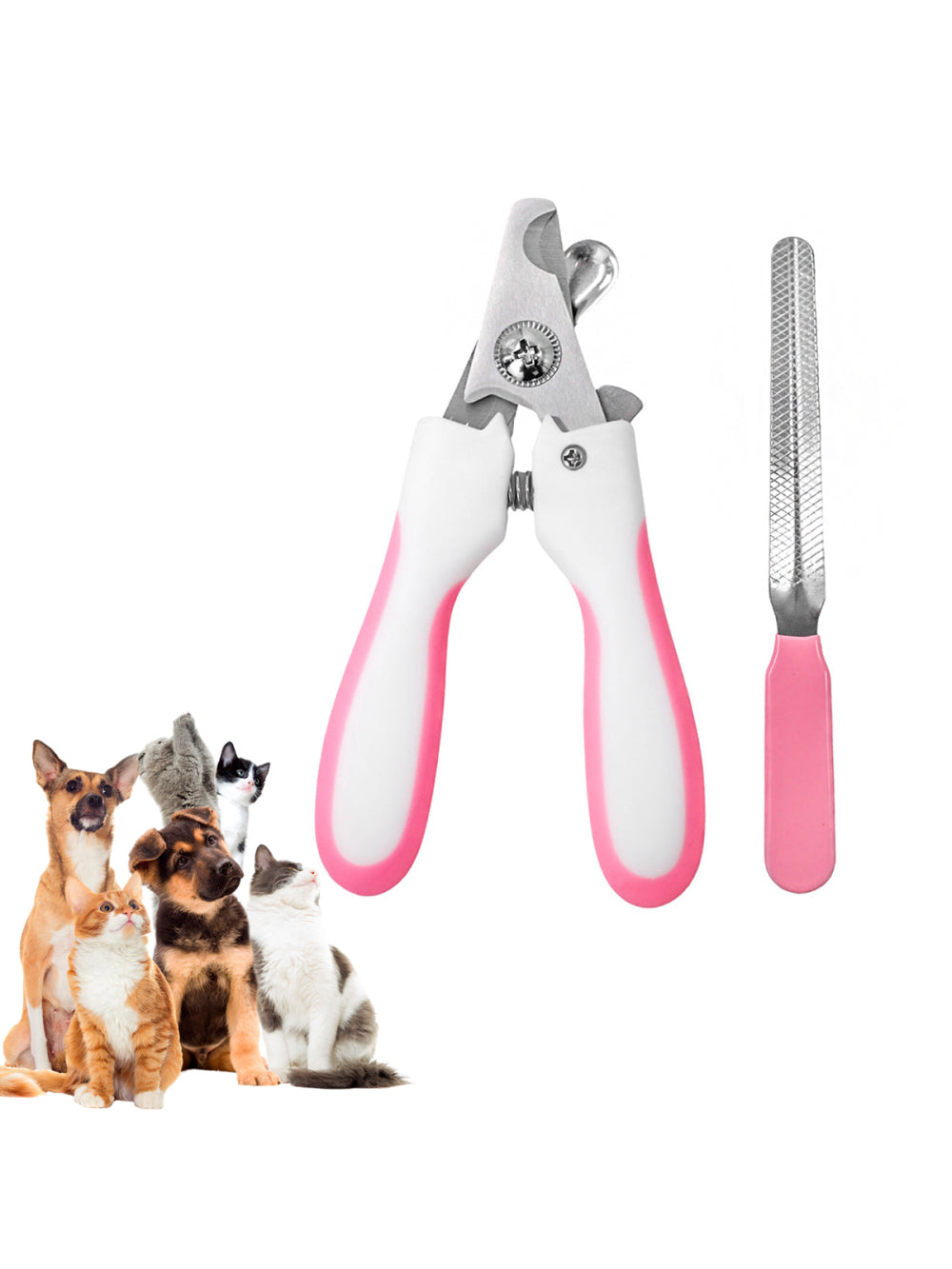 Alicate Pet Tesoura Corte De Unhas Cachorro Gato Com Lixa Cor:Rosa