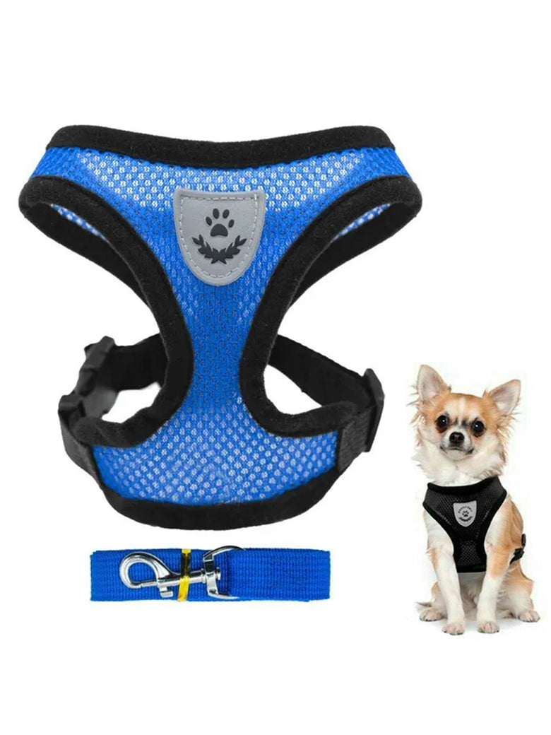 Coleira Peitoral Refletivo Com Guia Cachorro Cães Gato Pet Azul Tamanho:XL(GG)