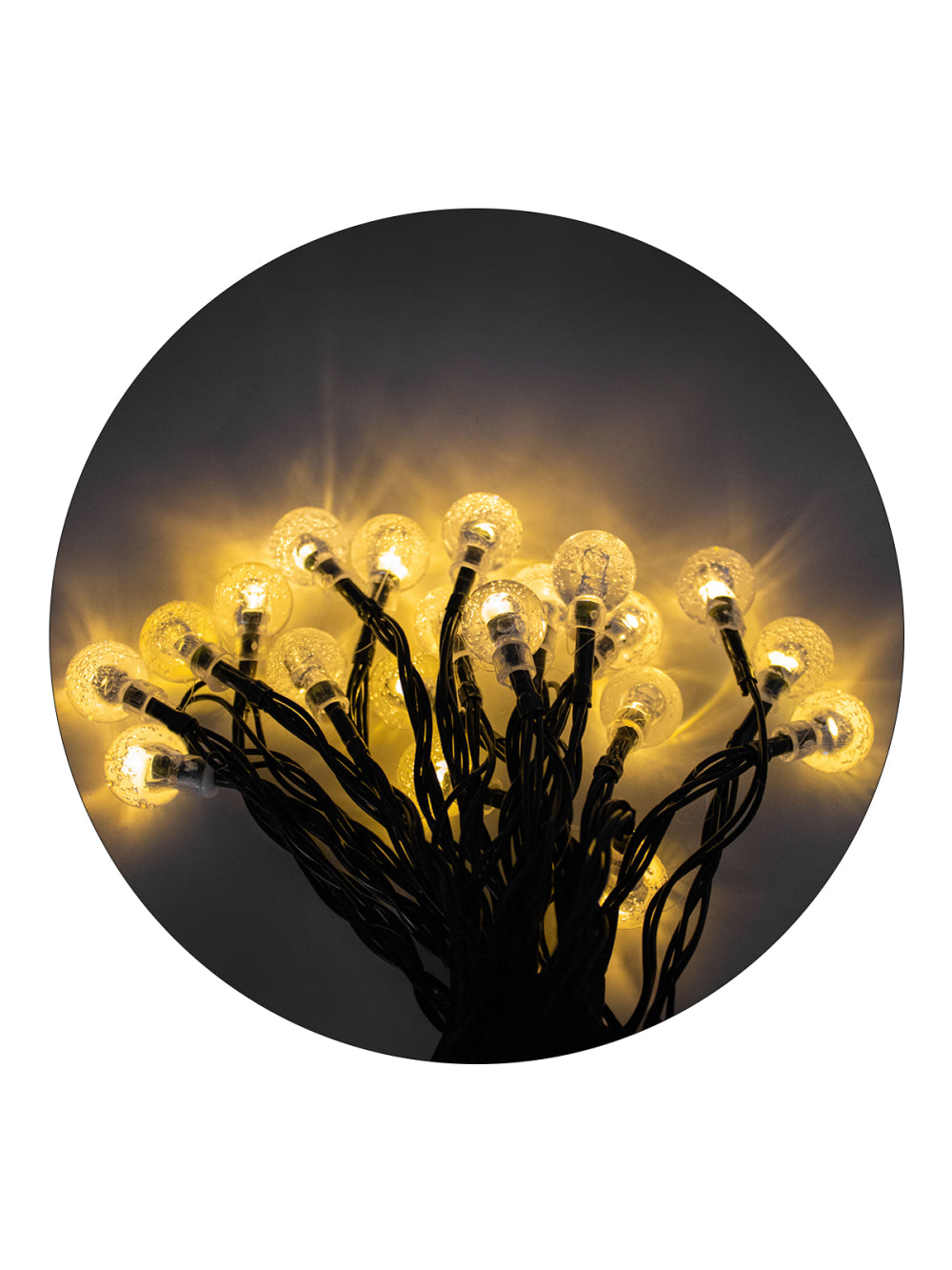 Cordão De Lampadas Led Pisca Formato Bolinha 5 Metros 20L Carregamento Solar Natal Cor:Branco Quente