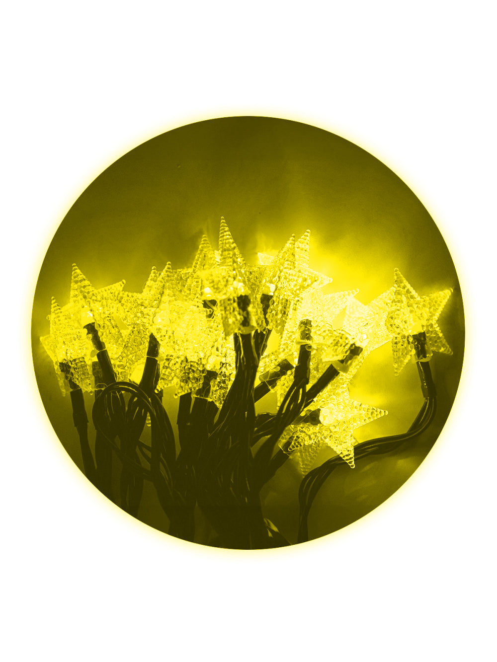 Cordão De Lampadas Led Pisca Formato Estrela 5 Metros 20L Carregamento Solar Natal Cor:Amarelo