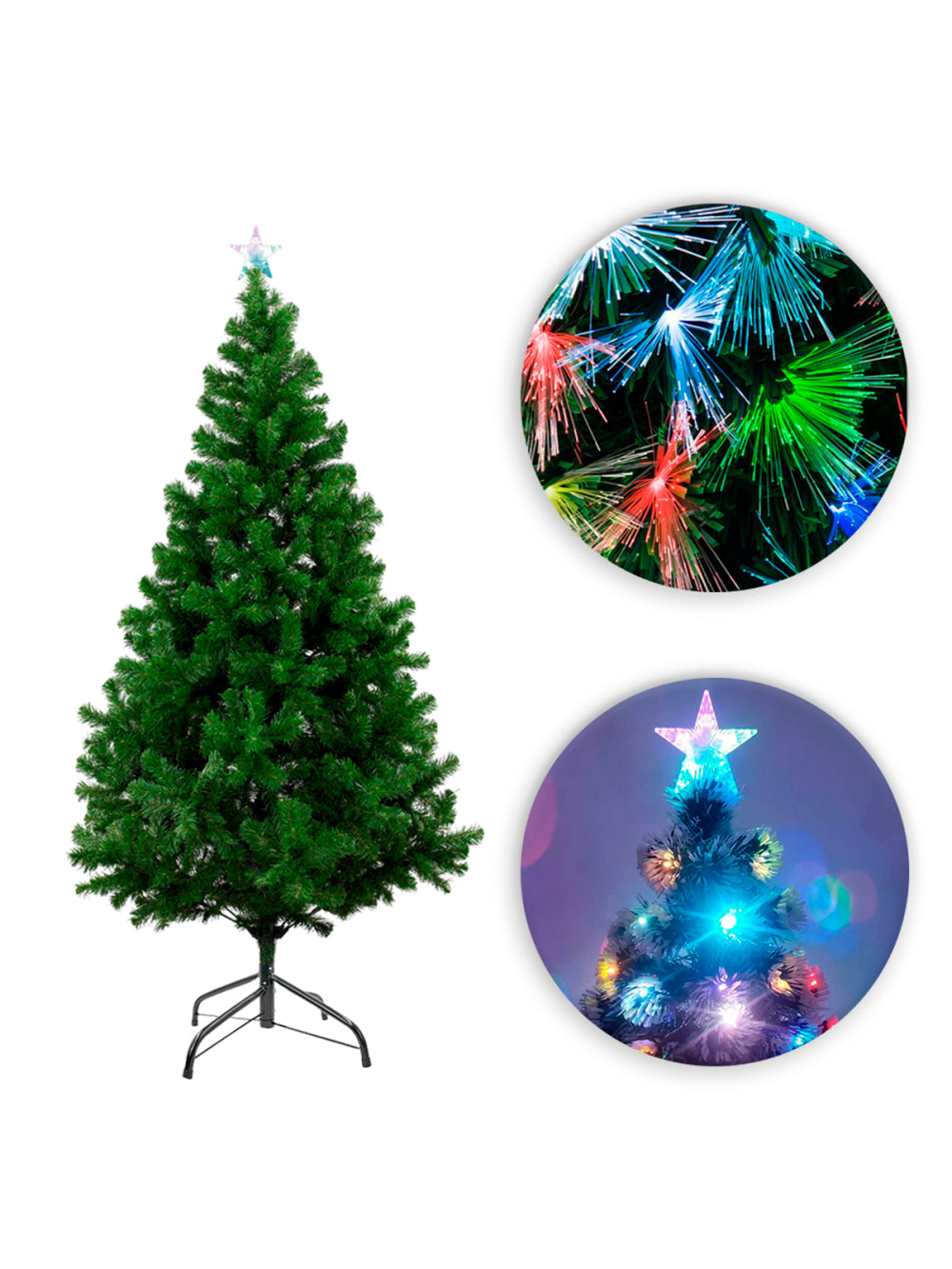 Arvore de Natal Com Pisca Pisca Led Colorido Estrela 137x14cm