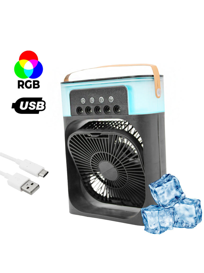Ventilador Portátil Iluminação Umidificador Climatizador USB De Mesa Cor:Preto