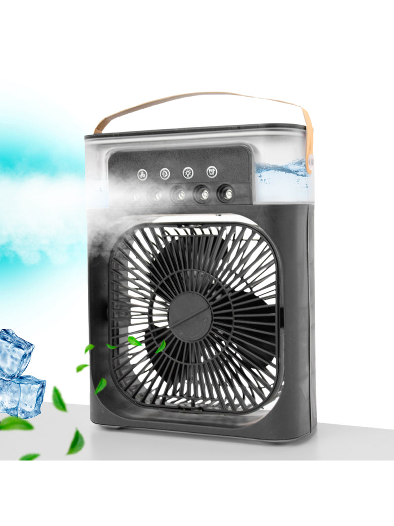 Ventilador Portátil Iluminação Umidificador Climatizador USB De Mesa Cor:Preto