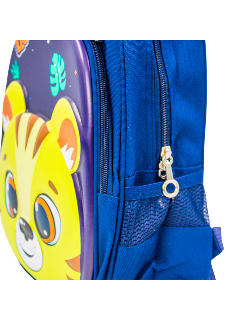 Mochila Escolar Infantil Bichinhos Bolsa De Costas Creche Alto Relevo Modelo:Tigre Azul Marinho