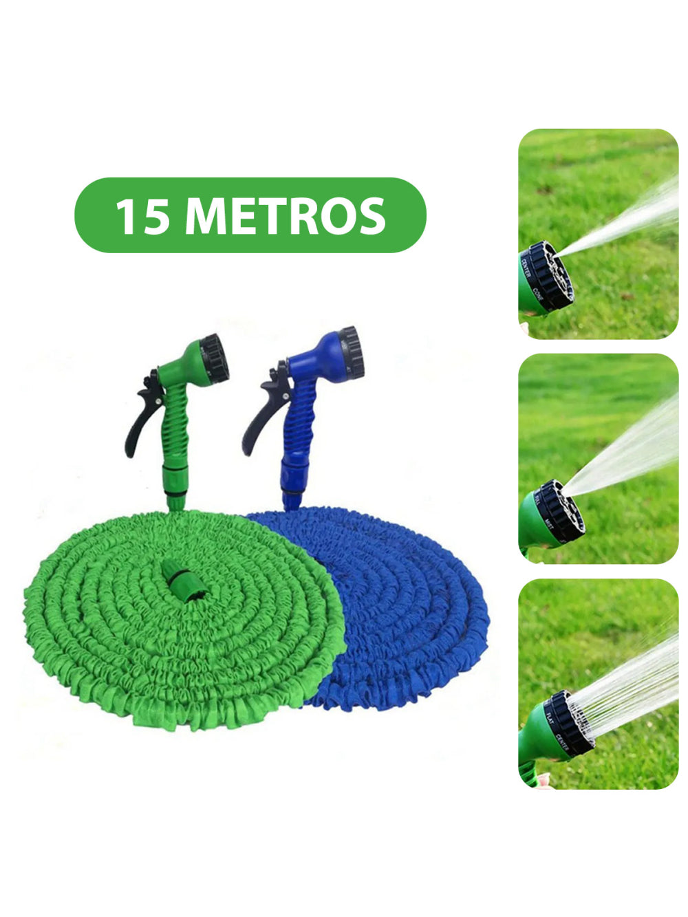 Mangueira Jardim Expansível 15 Metros Resistente Jatos D Água Cor:Verde