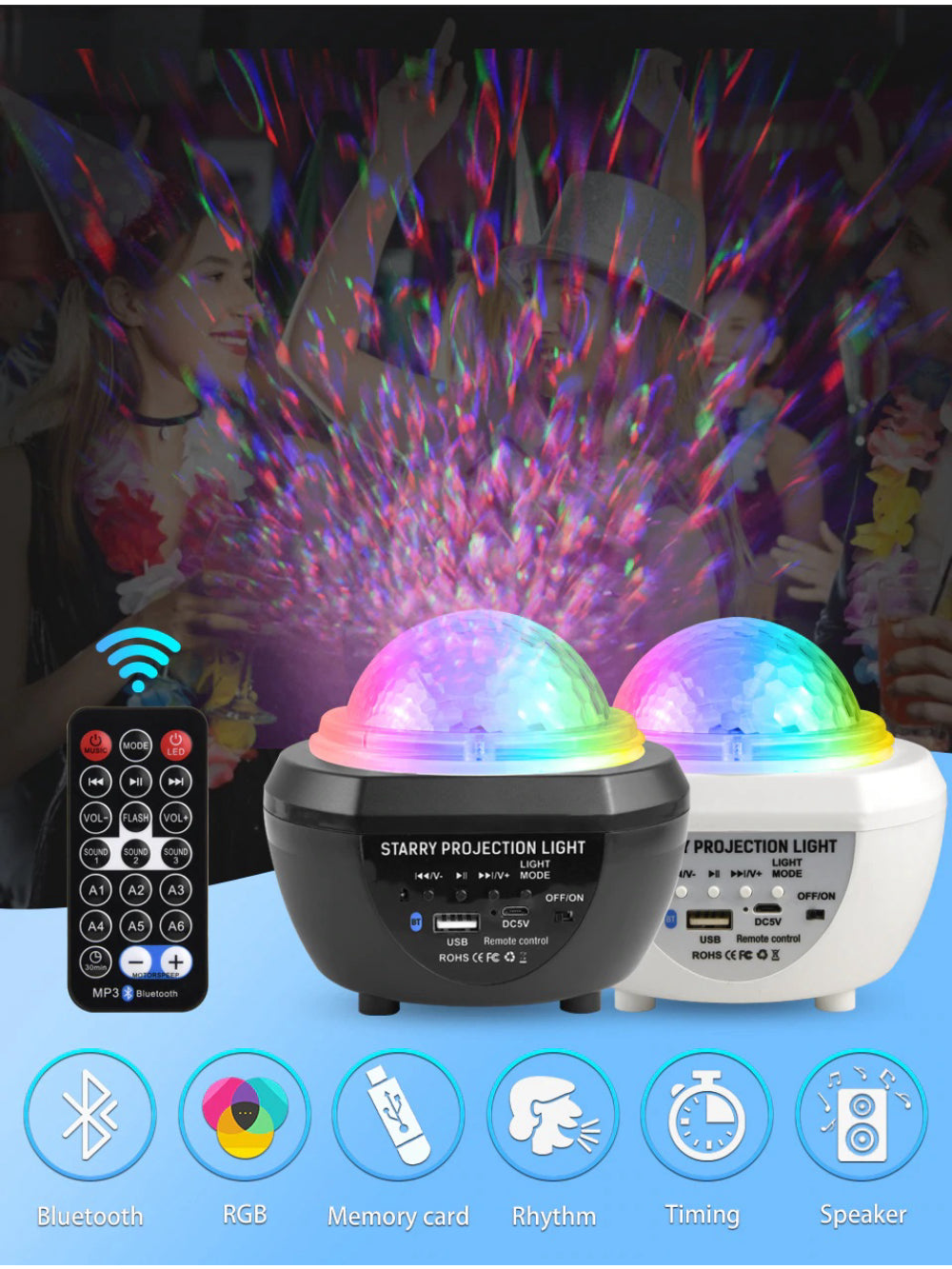 Luminaria Pojeção De Estrelas Universo Caixa De Som Bluetooth Cor:Branco